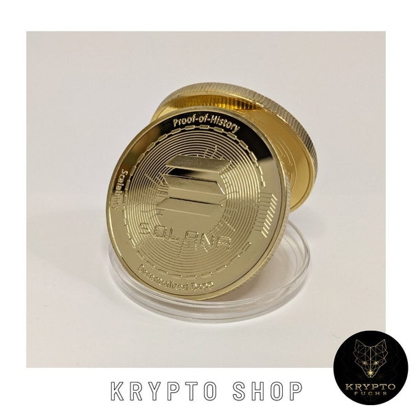 Solana Kryptomünze SOL Gold Krypto Coin Sammelmünze mit Display und als Luxusgeschenk