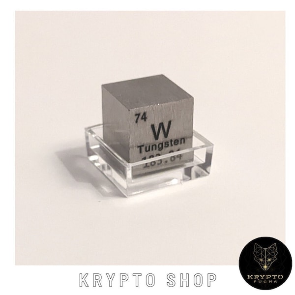 Tungsten Cube 1 cm Wolfram Würfel 99.95% mit Gravur für Krypto-Fans, Krypto-Symbol des Reichtum