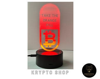Bitcoin "Toma la píldora naranja" Lámpara LED 3D 16 colores Luz nocturna visual Lámpara criptográfica multicolor con control remoto | Regalo para fanáticos de las criptomonedas