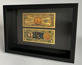 Arte criptográfico “Litecoin LTC Coin Gold Note” en un marco de fotos negro noble – Edición limitada 1/100