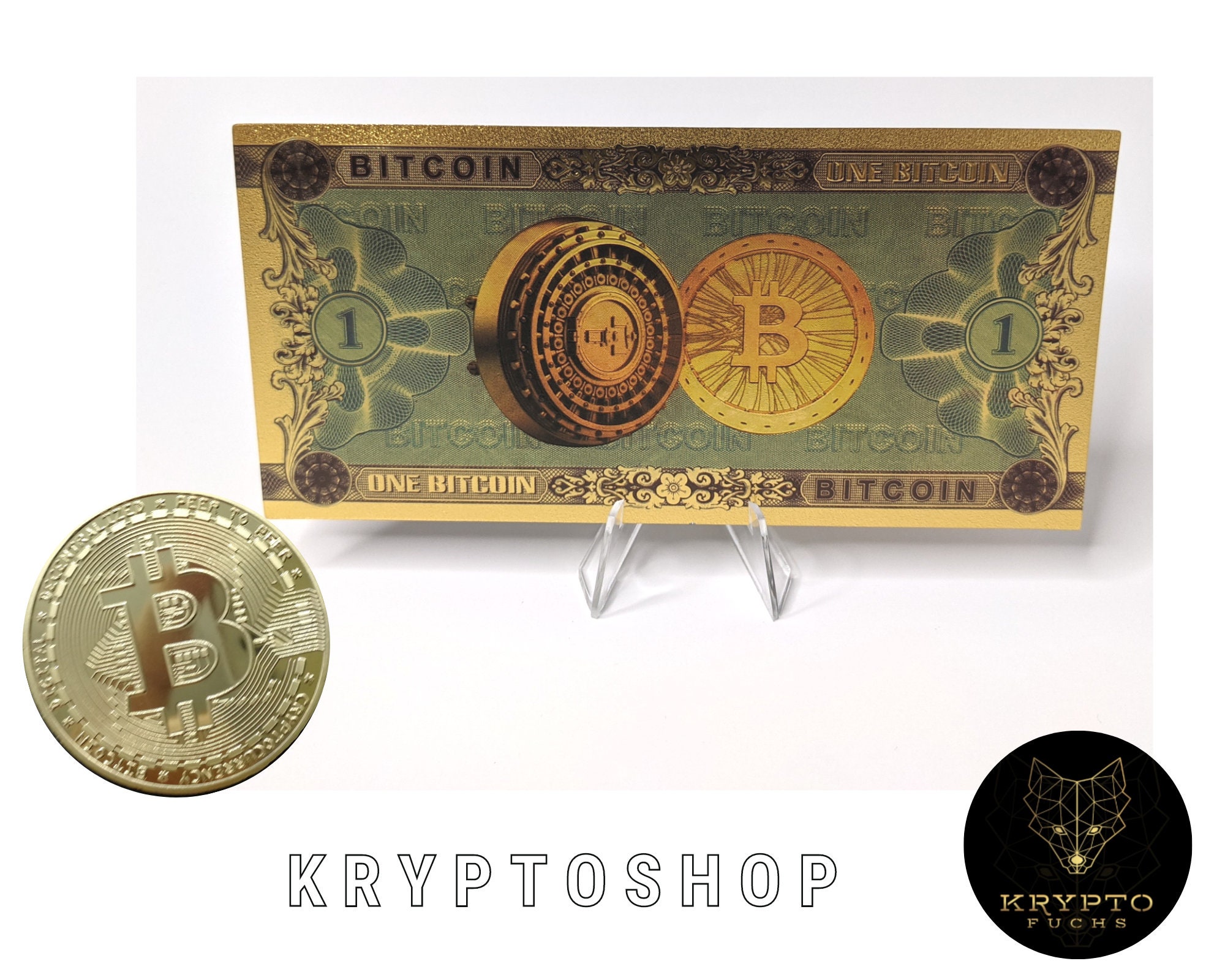 Bitcoin BTC Bundle Physique Crypto Gold Coin + Billet de banque avec  support | Cadeau | NOUVEAU - Etsy France