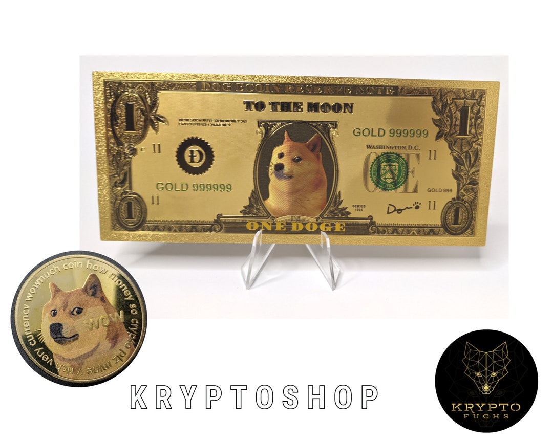 Billete de Dogecoin en paquete con moneda coleccionable y billete de banco  Doge Gold Crypto, incluido soporte - Etsy España