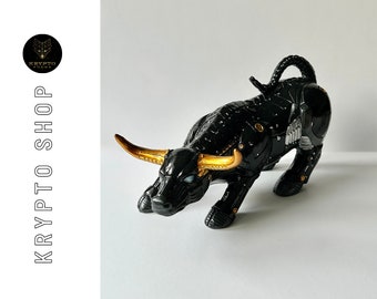 Escultura de criptotoro de resina – Figura de Bitcoin negra | Decoración y regalo para comerciantes