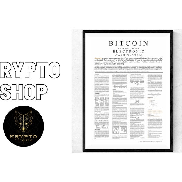 Bitcoin Poster Satoshi Nakamoto BTC WHITEPAPER  Krypto Plakat in englischer und deutscher Sprache