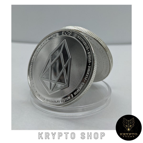 EOS Silber Krypto Coin Sammelmünze | sammelbare Kryptomünze mit Display und als Luxusgeschenk | Physical Crypto Coin | HODL