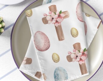 Easter cross and Easter eggs napkins Set | Floral Easter napkins | Set of our napkins | Decorative napkins | Easter table linens