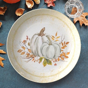 Fall Pumpkin dinner plate set | thanksgiving plates | fall dinnerware | white gold pumpkin plate | fall dishes | harvest dining table set