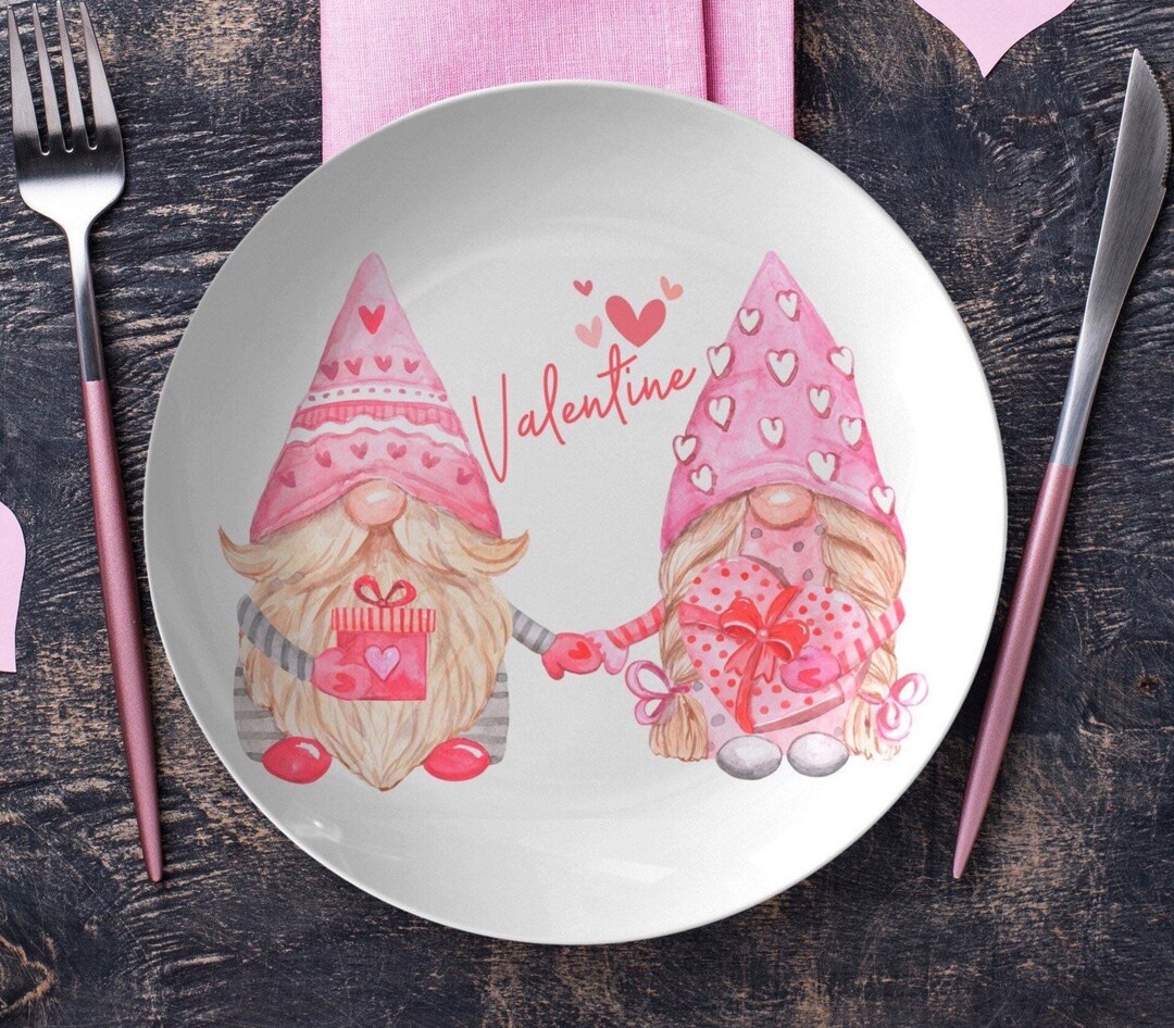 Valentines Dinner Plates Love Gnomes Plate Set Valentines Etsy