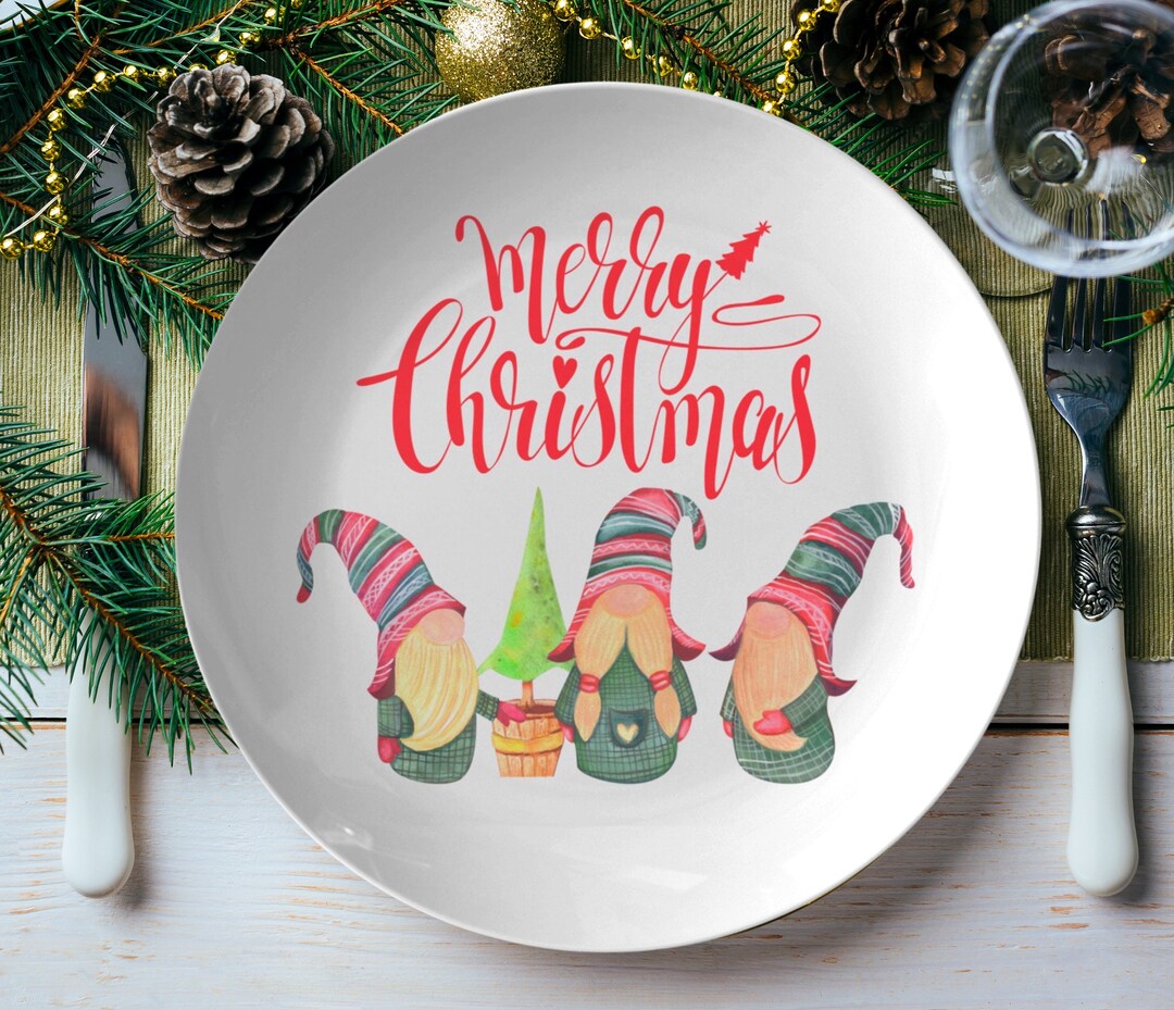 Christmas Gnomes Plate Set Santa Gnomes Holiday Dinner Etsy