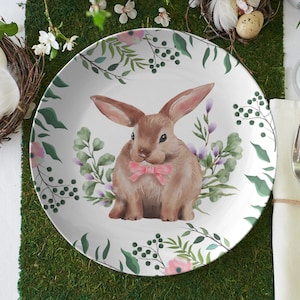 Bunny rabbit dinner plate,  Easter bunny plate set, floral spring bunny plate, Easter dishes, Easter dinnerware, Easter tableware
