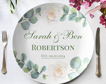 Personalized wedding plate, mr and mrs dinner plate, customized bride & groom plate, wedding gift, blue wedding plate, Anniversary plate