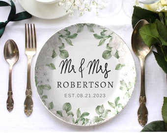 Personalized Wedding Dinner Plate, Mr & Mrs plate, bride and groom matching plate set, bridal dinnerware, custom anniversary plate