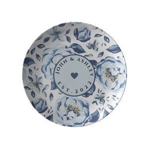 Personalized wedding plate blue floral wedding plate customized wedding plate custom dinner plate Wedding present Anniversary plate image 2
