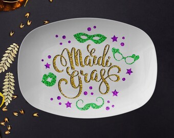 Mardi Gras serving platter , Mardi Gras serving dish , Mardi Gras mask platter , Mardi Gras party platter , Mardi Gras dinnerware