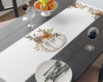 Fall pumpkins floral Table Runner , thanksgiving table runner , fall harvest tableware , fall table linens , thanksgiving table decor