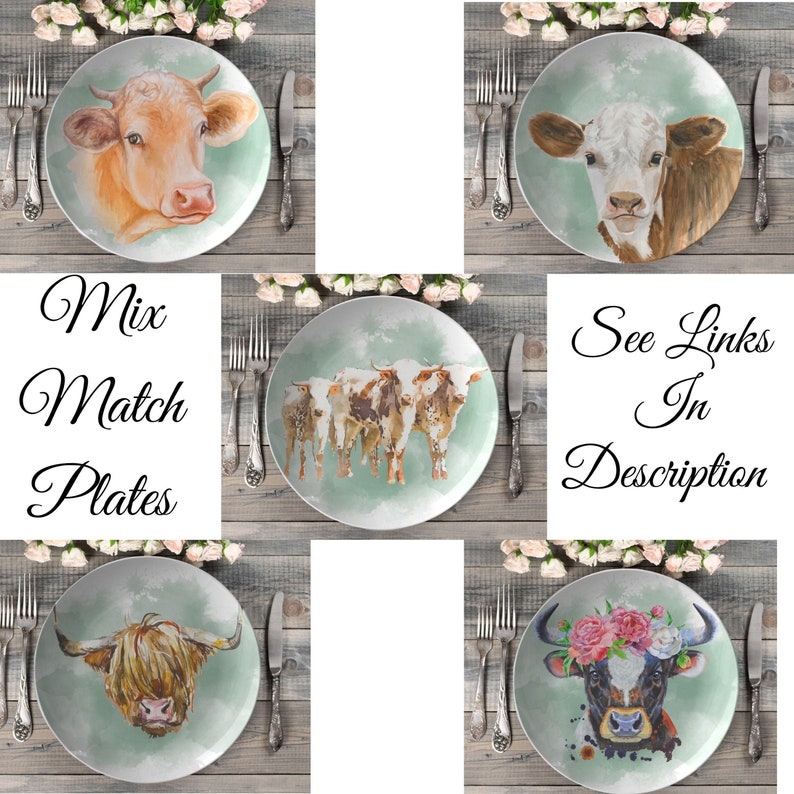 Farm cow dinner plate floral highland cow plate cattle dishes farmhouse dinnerware country western plates decorative plate set image 4