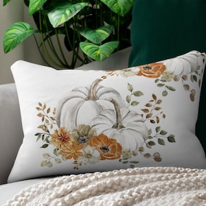 Fall pumpkins Lumbar Throw Pillow , white pumpkins accent pillow , fall home decor, thanksgiving decor , autumn harvest decorative pillow