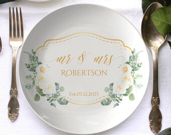 Personalized wedding plate | Mr. & Mrs. Dinner plate | bride and groom plate set | wedding table decor | Wedding present| Anniversary plate