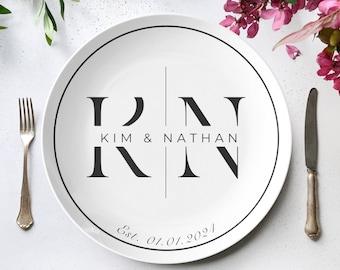 Personalized wedding plate, bride & groom dinner plate, wedding dishes, custom dinnerware, monogrammed plate, anniversary plate gift