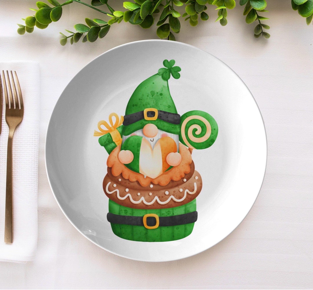 St Patricks Day Dinner Plates, Saint Patricks Party Plate, Leprechaun