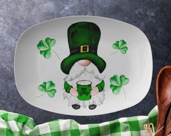 St Patrick’s day serving platter, Saint Patty’s gnome platter, shamrock serving platter, lucky leprechaun plate, Irish decorative platter