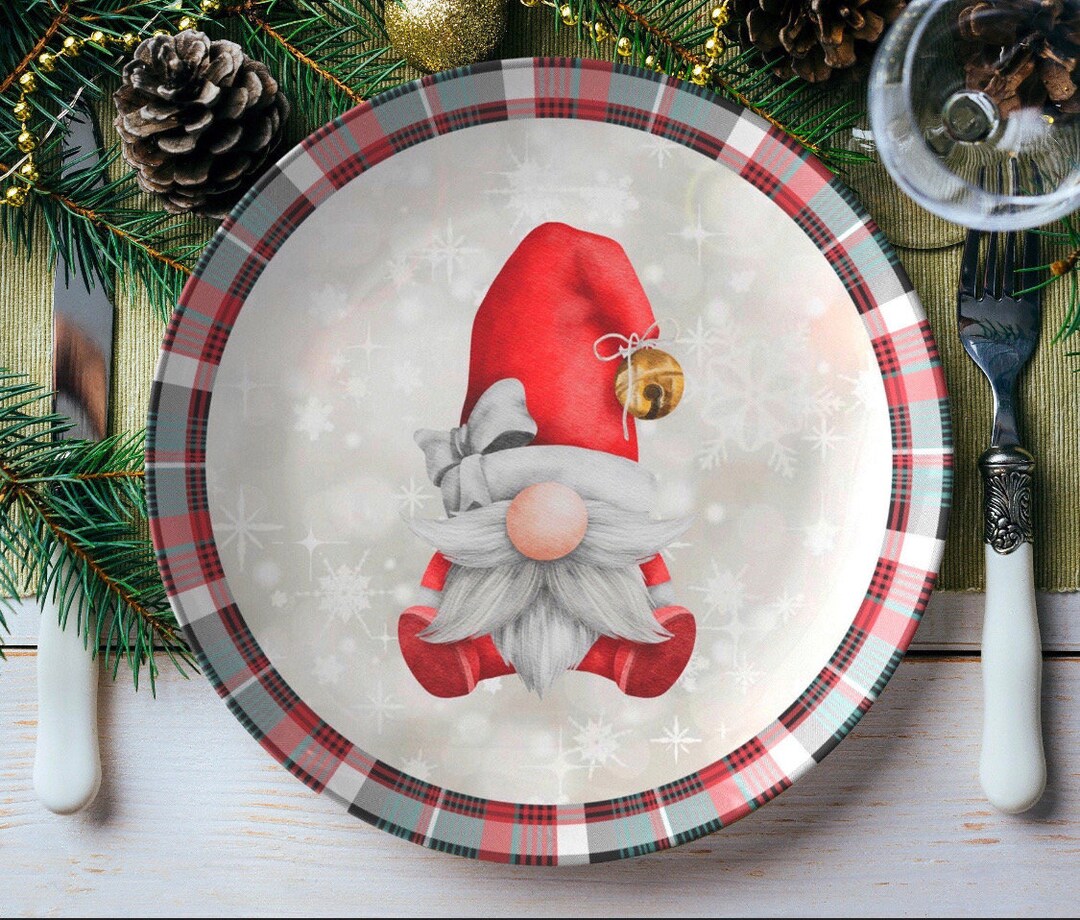 Christmas Gnome Plate Set , Santa Gnome Plate , Christmas Dinner Plates