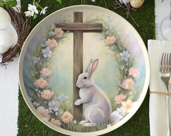 Bunny rabbit dinner plate,  Easter bunny plate set, floral spring bunny plate, Easter dishes, Easter dinnerware, Easter tableware