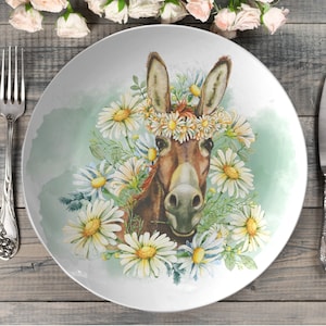 Farmhouse style donkey plate | floral farm donkey plate | country farm dishes | western dinnerware | farm animals plate set | collectible