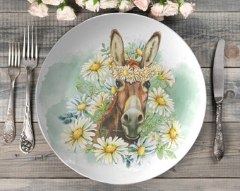 Farmhouse style donkey plate | floral farm donkey plate | country farm dishes | western dinnerware | farm animals plate set | collectible
