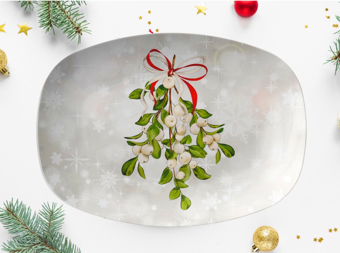 Christmas Serving Platter, Christmas Mistletoe Platter, Holiday Dishes