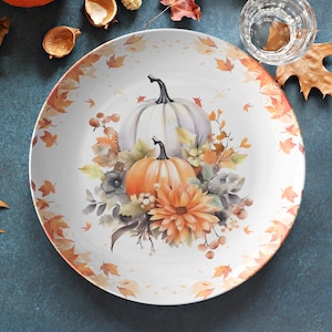 Fall Pumpkins dinner plate, floral thanksgiving plates, Halloween dinnerware set, decorative dining plates, fall tableware, harvest dishes