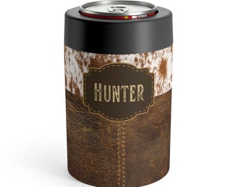 Porta lattine in stile cowboy, porta lattine western, porta lattine in pelle rustica, porta birra con stampa in pelle di mucca, custodia per lattine personalizzata