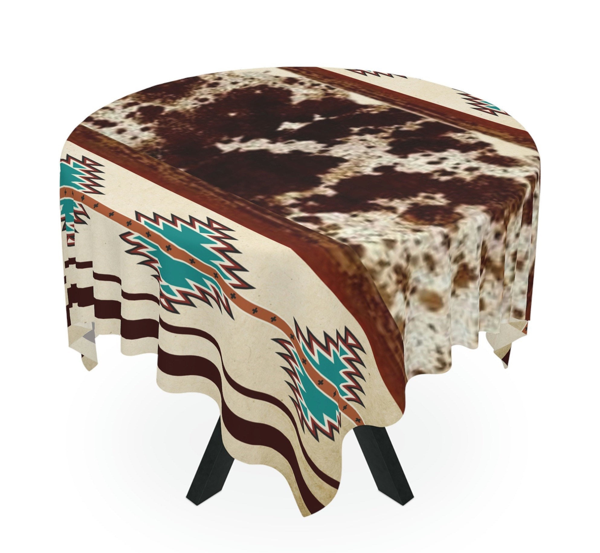 Western cowhide print tablecloth faux cow hide table cloth boho tribal southwestern table linens western table decor