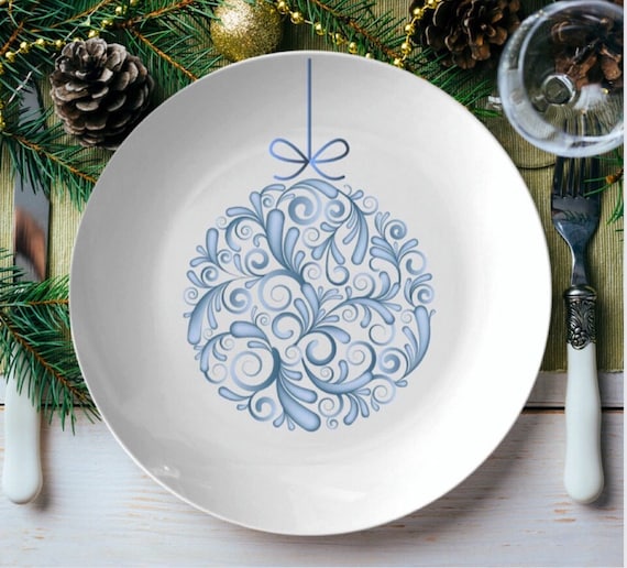 Christmas Blue Ornament Plate Set Christmas Dishes Christmas Dinnerware Christmas Dining Table Set Decorative Plates Etsy Canada