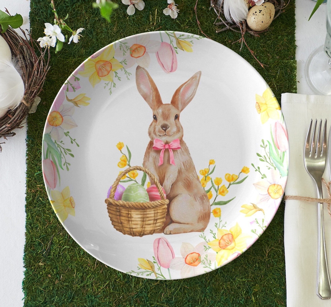 Happy Easter, Watercolor Spring Bunny Dinner Plate main image 0