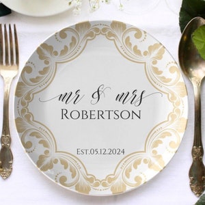 Personalized wedding plate, mr and mrs plate set, bride & groom plate set, custom wedding dishes, anniversary plate, newlywed plates