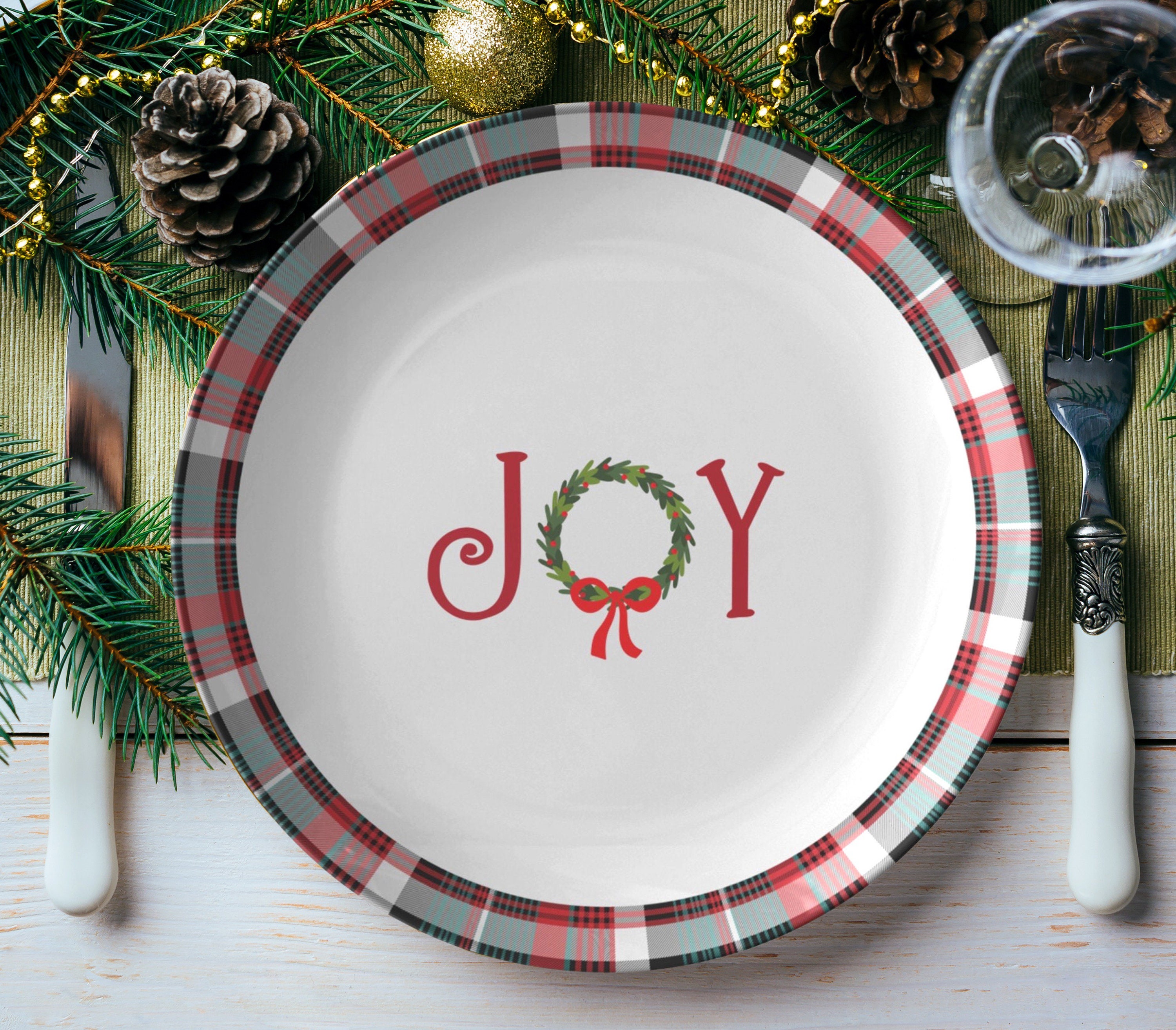 Christmas Joy Dinner Plate Plaid Christmas Plate Set Country Christmas Plates Christmas Dinnerware Holiday Dishes Christmas Table Etsy UK