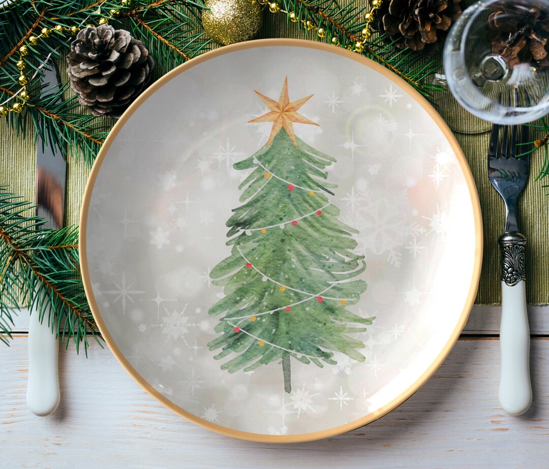 Christmas Tree Plate Christmas Plate Set Christmas Dinnerware Holiday