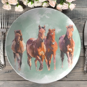 Farmhouse horses dinner plate | wild horses plate | horse farm plate | country western plates | farmhouse dinnerware set | decoware plate