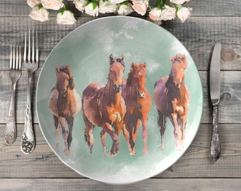 Farmhouse horses dinner plate | wild horses plate | horse farm plate | country western plates | farmhouse dinnerware set | decoware plate