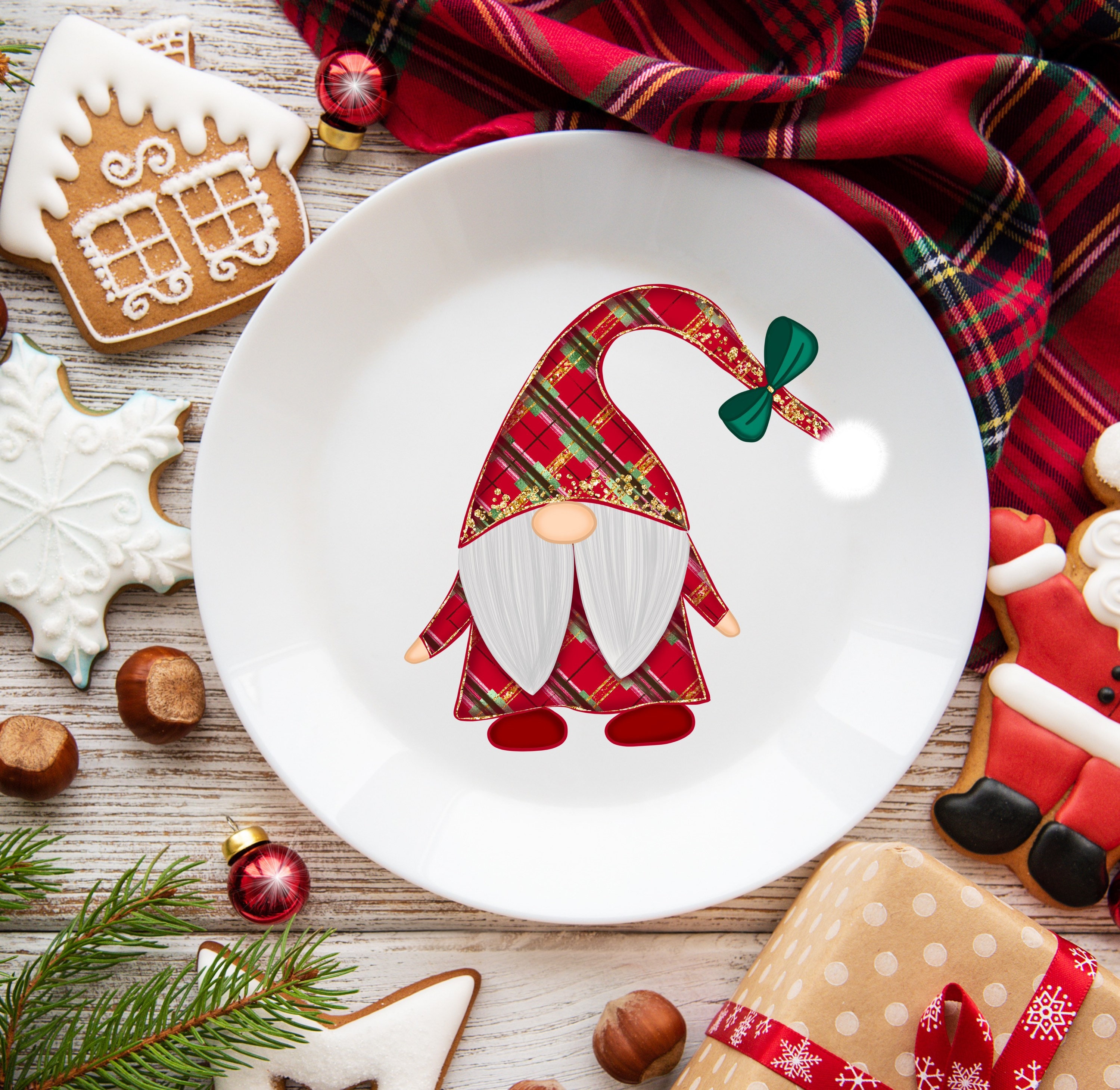 Santa gnomes plates Christmas plates Christmas dinnerware Christmas