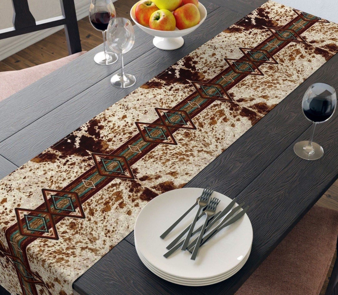 Western Cowhide Print Table Runner Southwestern Table Runner Country