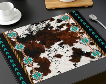 Western Cowhide Print Placemat | faux cow hide place setting | southwestern tribal place mat | farmhouse table linens | country western