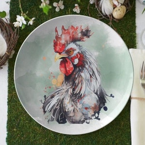 Rooster dinner plate, farmhouse dinner plates,  country dinnerware, farm animals plate, chicken lover dishes, tableware, 10 in