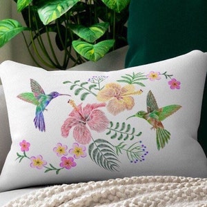 Hummingbird Lumbar throw pillow, hummingbird accent pillow & cover,  tropical hummingbird pillow, coastal home decor, decorative pillow case