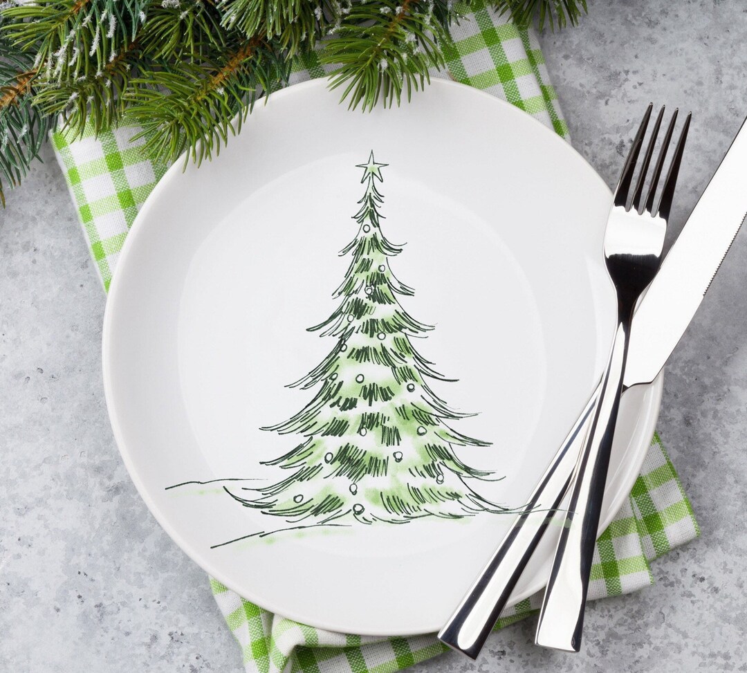 Christmas Tree Plate Set, Holiday Plates, Holiday Dishes, Fir Tree