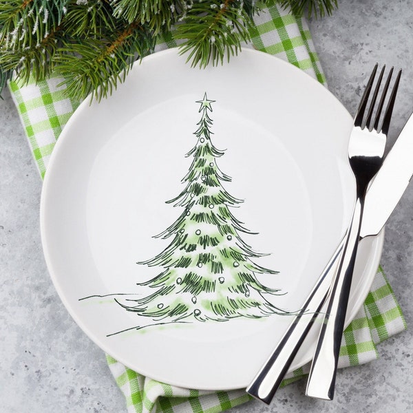 Ensemble d'assiettes de sapin de Noël, assiettes de vacances, plats de vacances, assiette de service de sapin, ensemble de salle à manger vintage de Noël, vaisselle de Noël, 10 po.