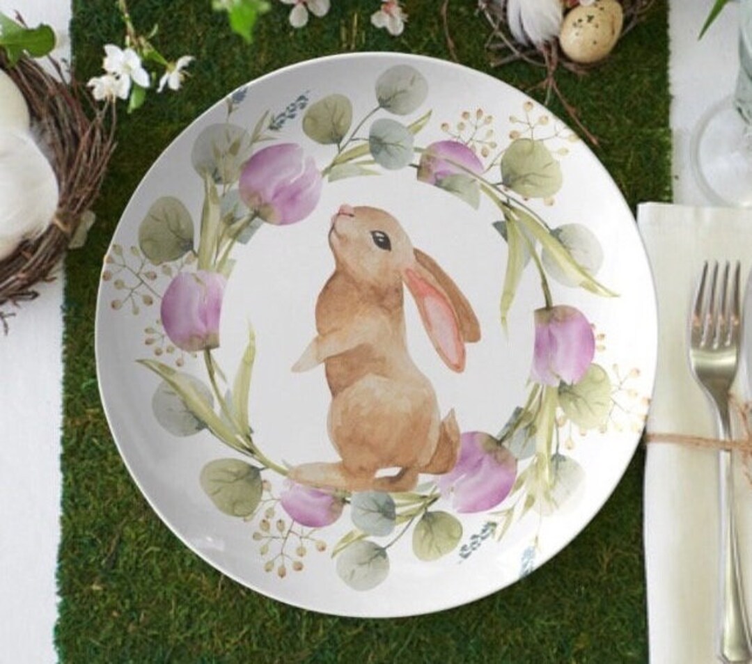 Happy Easter, Watercolor Spring Bunny Dinner Plate main image 1