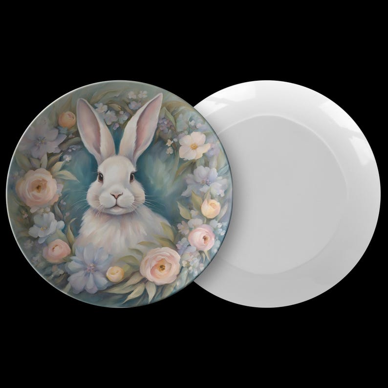 Bunny Rabbit Dinner Plate, Easter Bunny Plate Set, Floral Spring Bunny ...