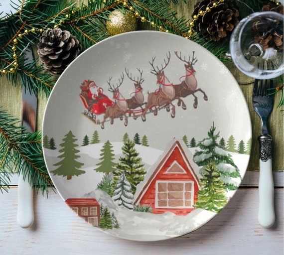 1 Pc, Vaisselle De Noël En Céramique, Cadeau De Vacances, Assiettes De  Dessert Et De Salade De Noël, Assiettes De Noël Avec Motif Du Père Noël Et  Des